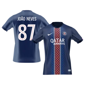 Calidad Premium Camiseta JOÃO NEVES #87 PSG 2025/26 Primera Equipación -Versión Hincha